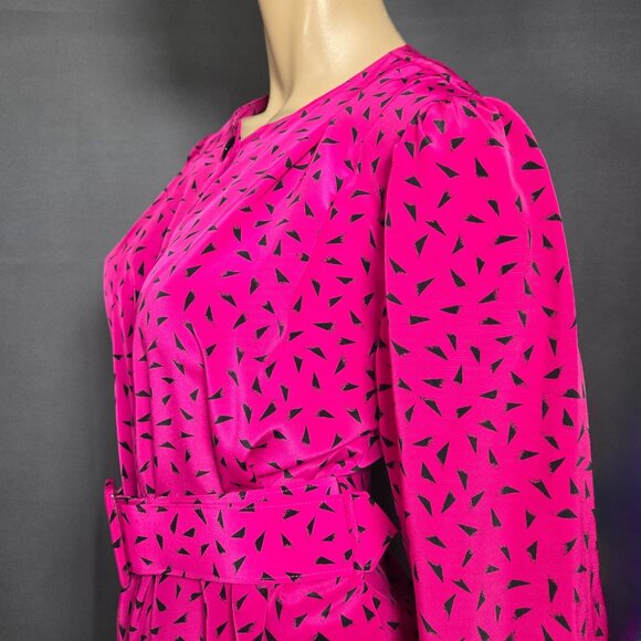 Vintage 80s Belted Secretary Dress womens Size M Purple Abstract Print New Wave - Picture 8 of 15